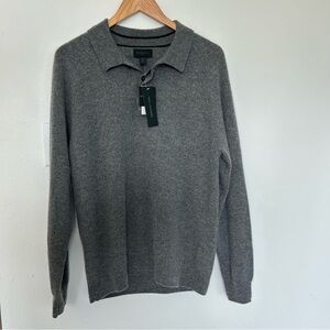 Magaschoni Men's Grey Button Collared 100% Cashmere Sweater Size M NWT